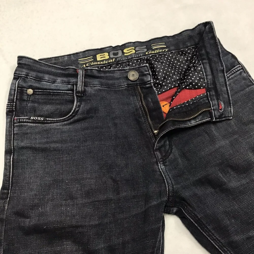 Y2K HUGO BOSS Double Weave Jeans Men 32 (30x30 fit)  Black Stretch ITALY Denim